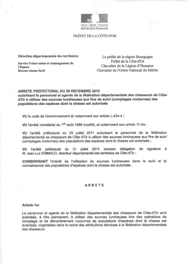 Arrete prefectoral comptage ONF