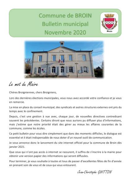 Bulletin municipal du mois de novembre 2020
