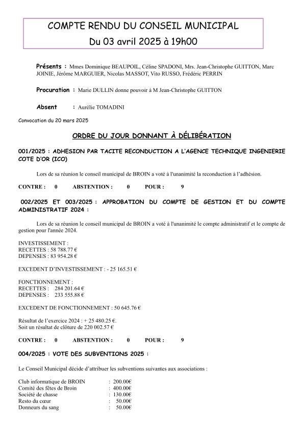 Compte-rendu de conseil municipal 03/04/2025