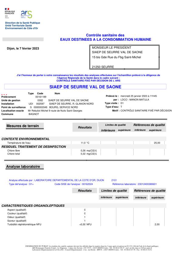 Analyse eau captage - Magny-Lès-Aubigny - 07/02/2023