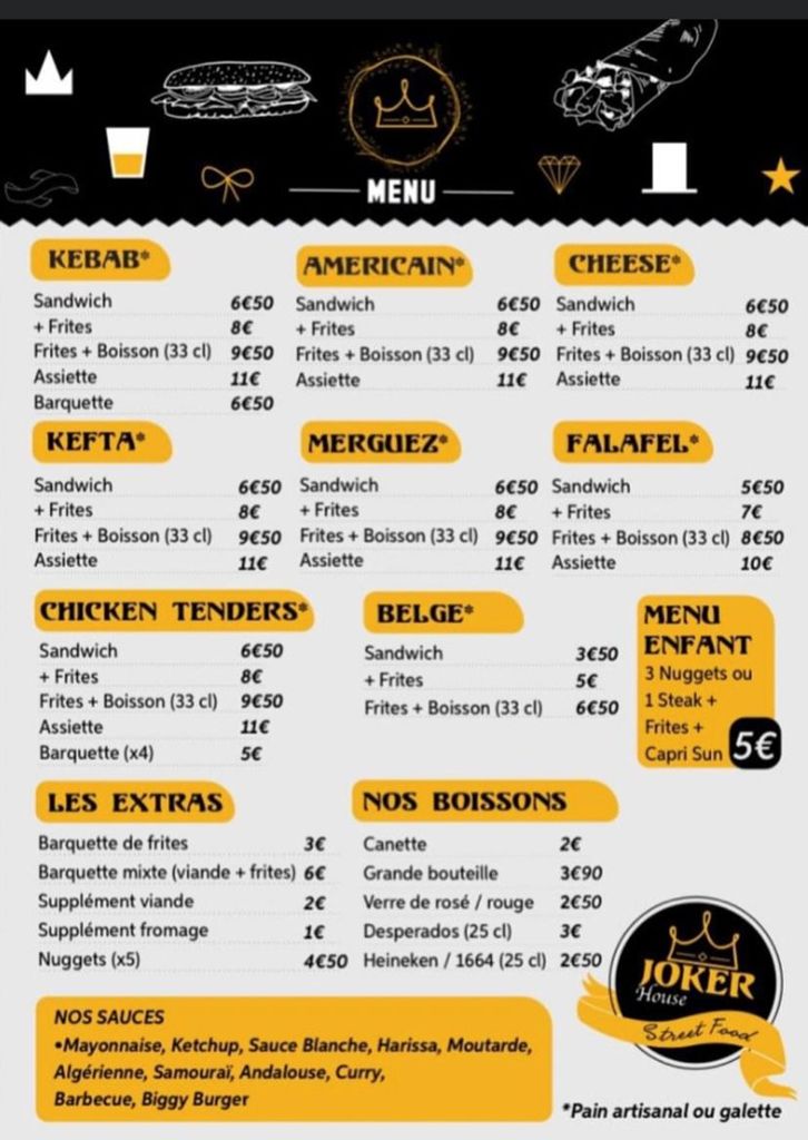 Menu food truck Joker street food