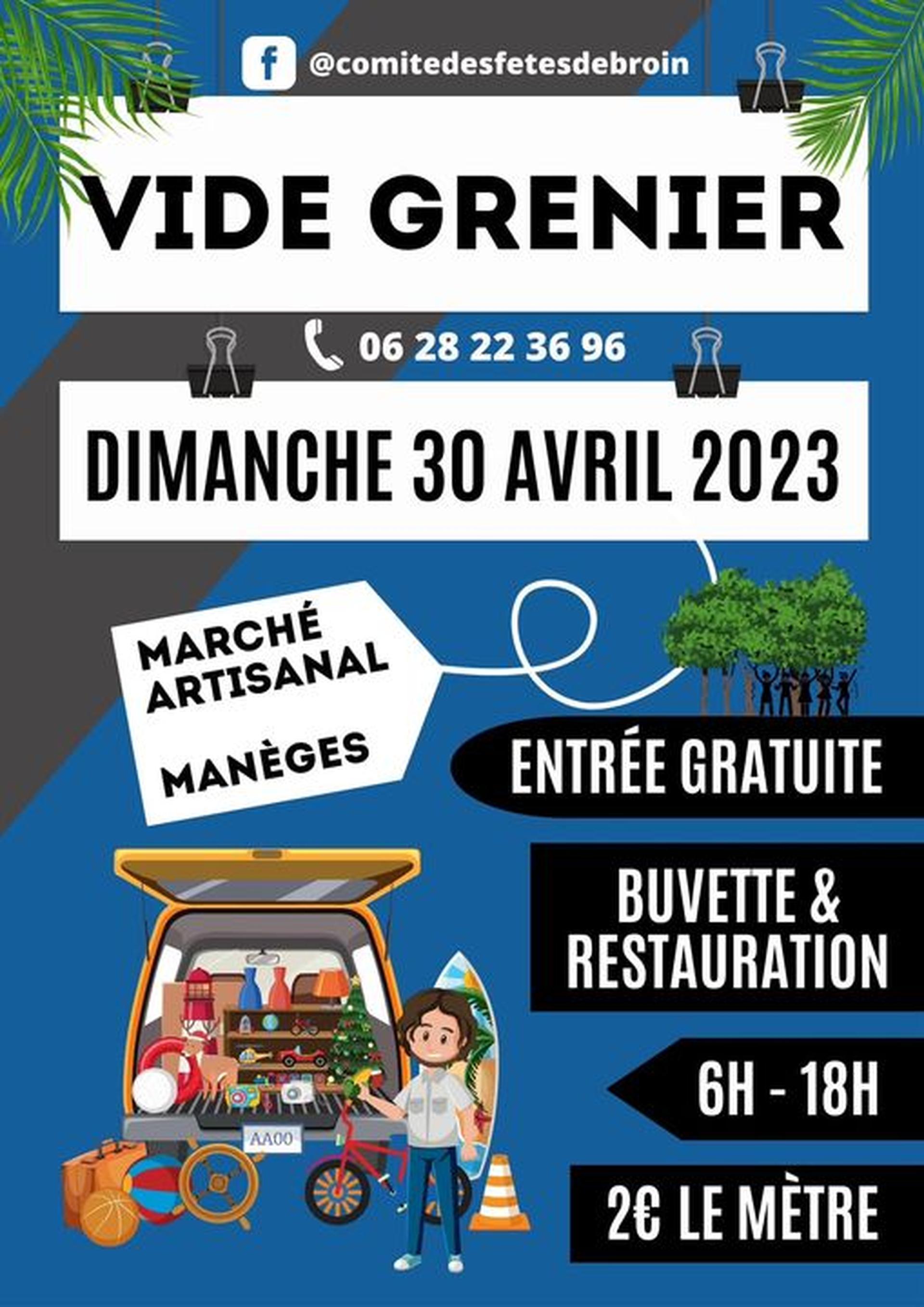 Flyer vide grenier Broin 30 Avril 2023 - Comité des Fêtes de Broin Flyer vide grenier Broin 30 Avril 2023