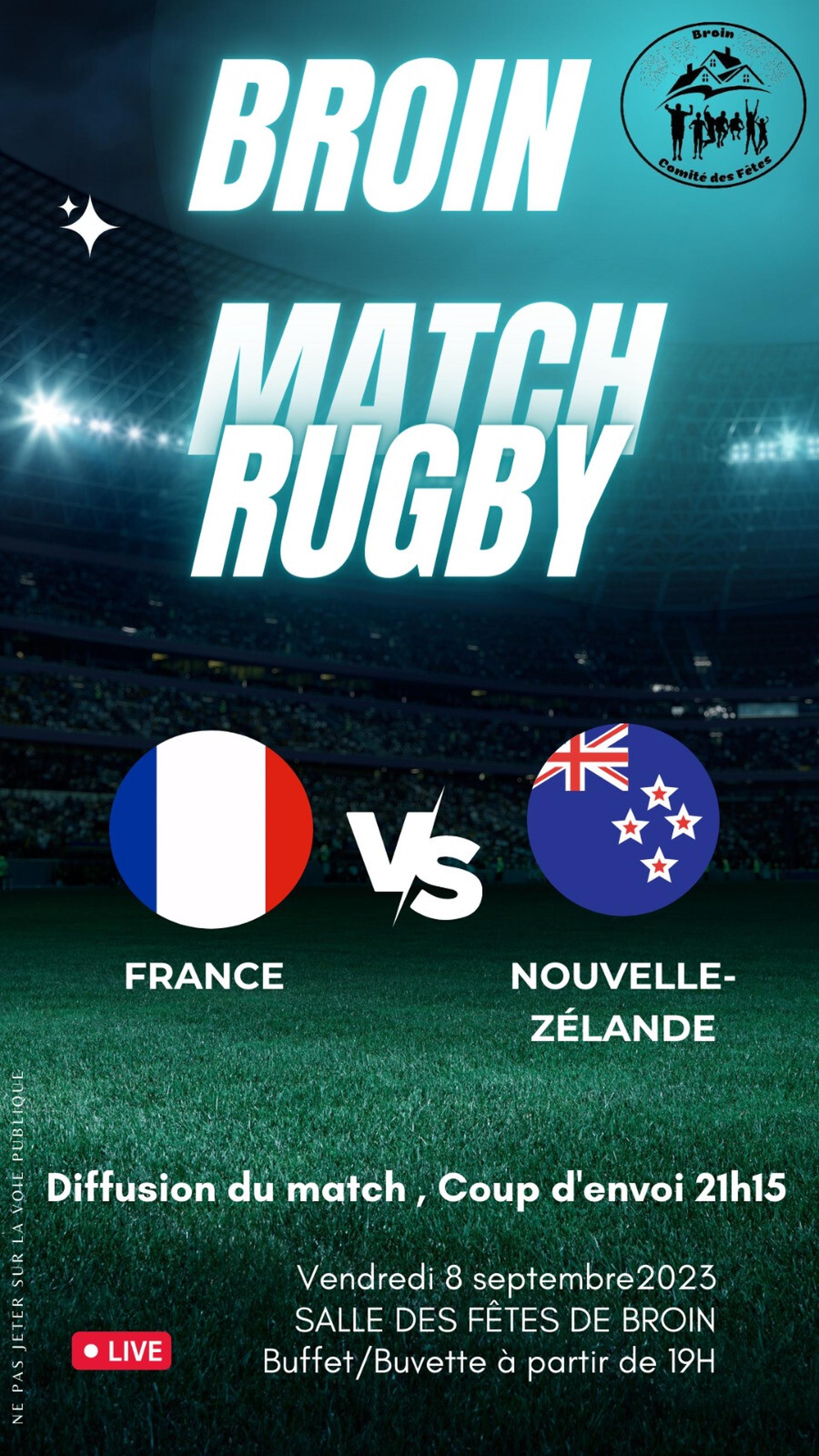 flyer diffusion match rugby France Nouvelle Zelande - Comite des Fetes flyer comite des fetes diffusion match rugby France Nouvelle Zelande vendredi 08 Aout 2023